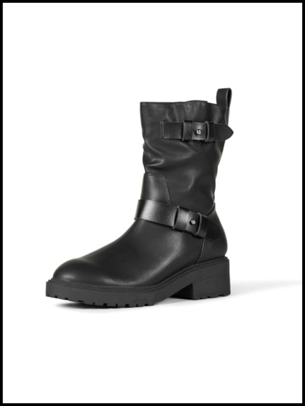 Cropped Biker Boot Faux Leather Block Heel Mid Calf Bootie